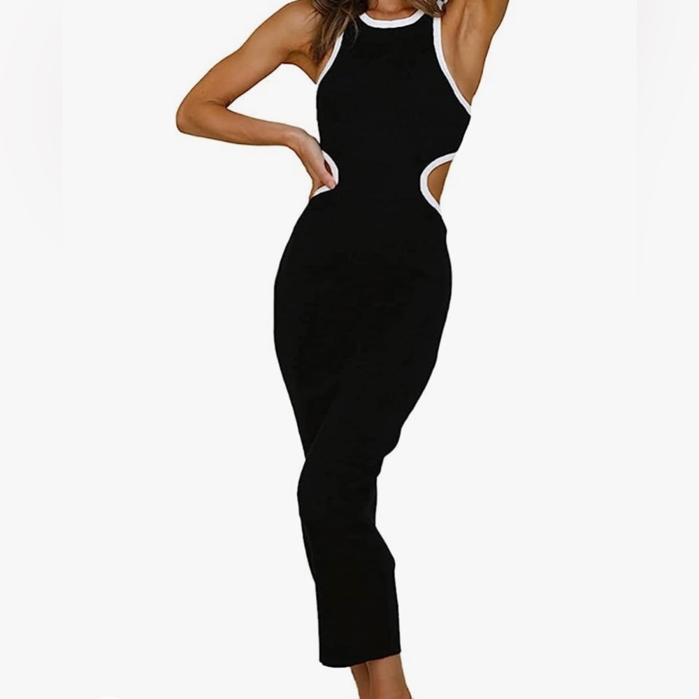 Black and white midi dress with cutouts